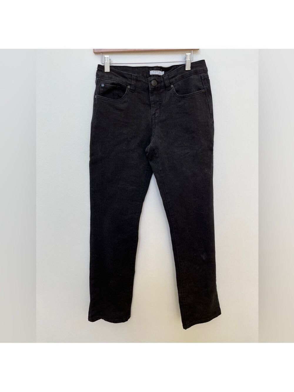 PURE By Alfred Sung Black Jeans Straight Leg Mid-Rise Classic 5 Pocket
